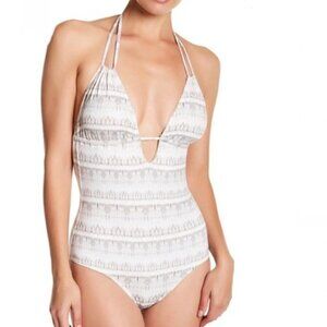 Eberjey One Piece Swimsuit Size S Printed Halter Neck Suki Earth Shadow Sage